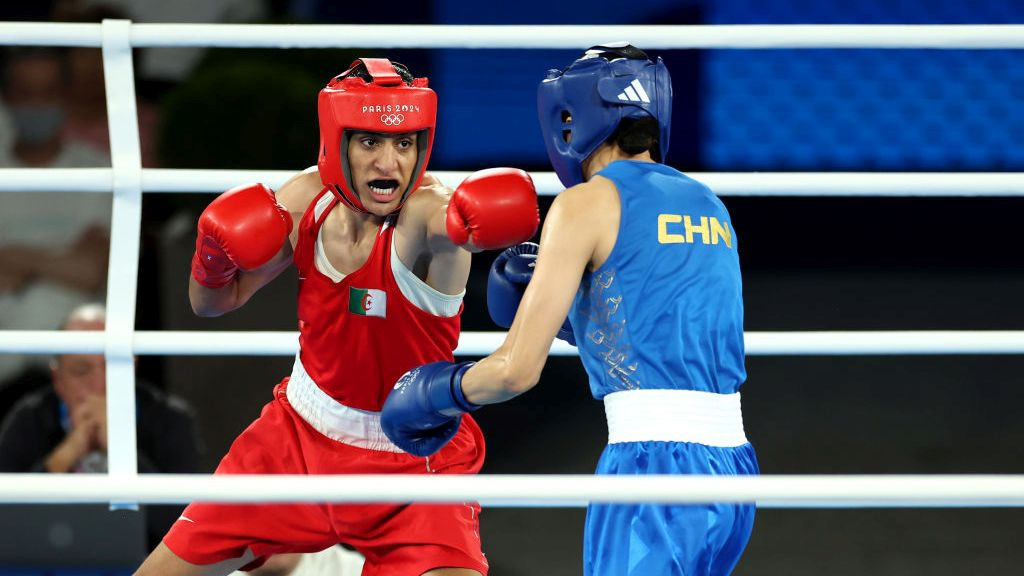 Imane Khelif of Team Algeria competes with Liu Yang of Team People's Republic of China. GETTY IMAGES