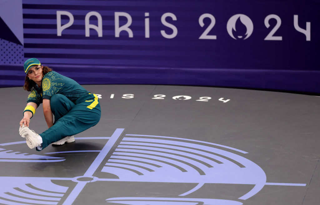 B-Girl Raygun of Team Australia competes during the B-Girls Round Robin, Group B. GETTY IMAGES