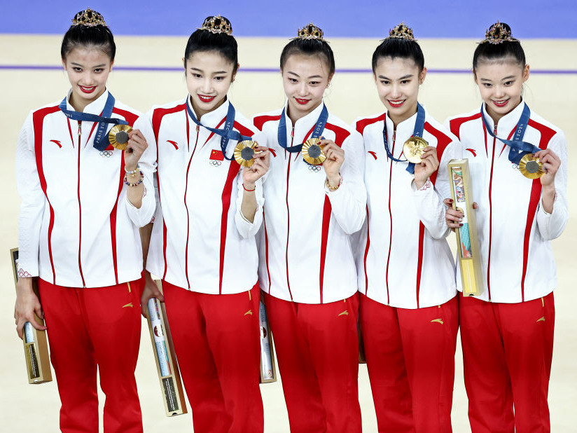 China won the rhythmic gymnastics group all-around title in Paris on Saturday. GETTY IMAGES