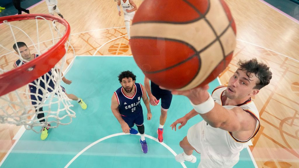 Franz Wagner #9 of Team Germany lay ups as Vasilije Micic #22 of Team Serbia. GETTY IMAGES