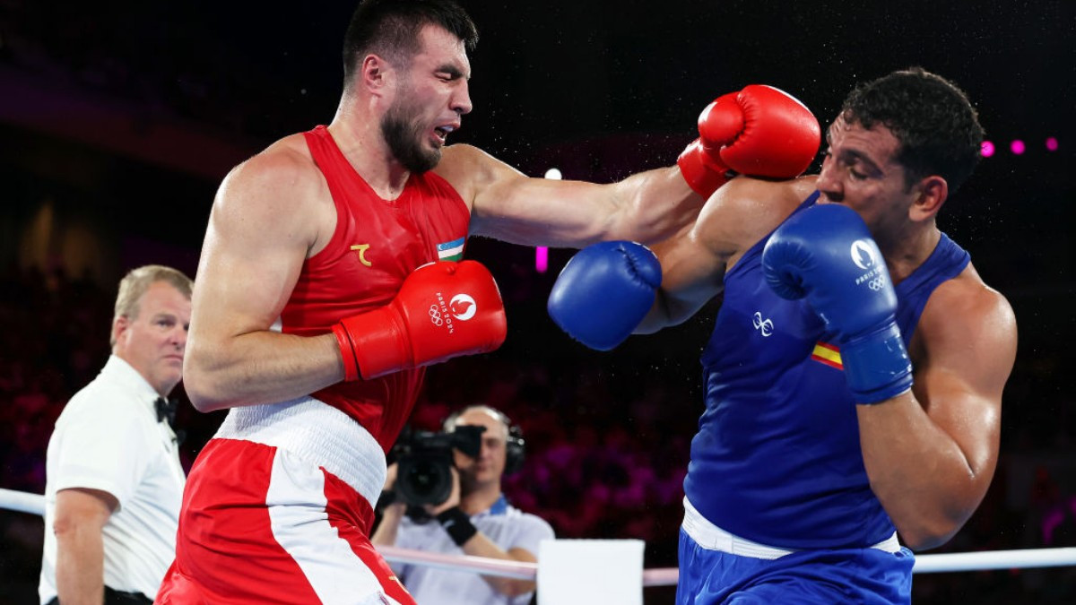 Bakhodir Jalolov defeated Ayoub Ghadfa Drissi el Aissaqui in the 92 kg category. GETTY IMAGES