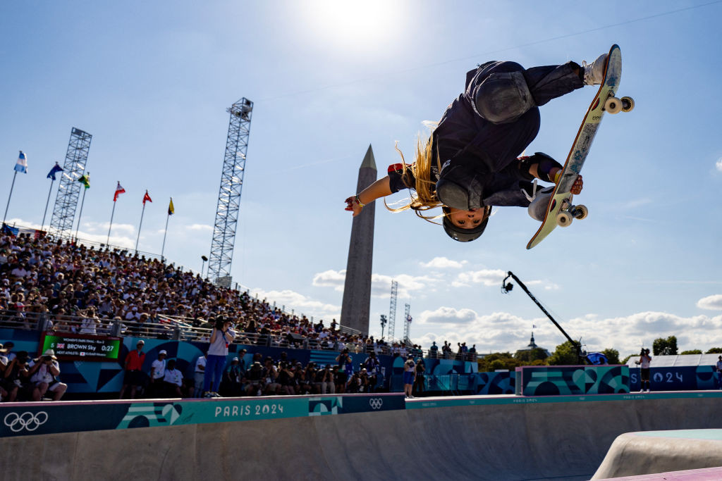 Team GB's Sky Brown almost seems to grab the iconic Luxor Obelisk as she performs a trick. GETTY IMAGES