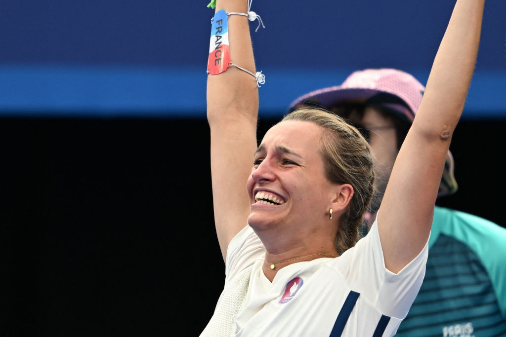 Lisa Barbelin couldn't contain her emotions as she won bronze for France. GETTY IMAGES