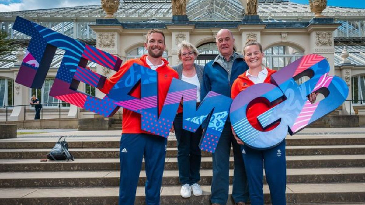 The Ford family, with siblings Tom and Emily prominently featured, pictured holding a 'Team GB' sign. GETTY IMAGES