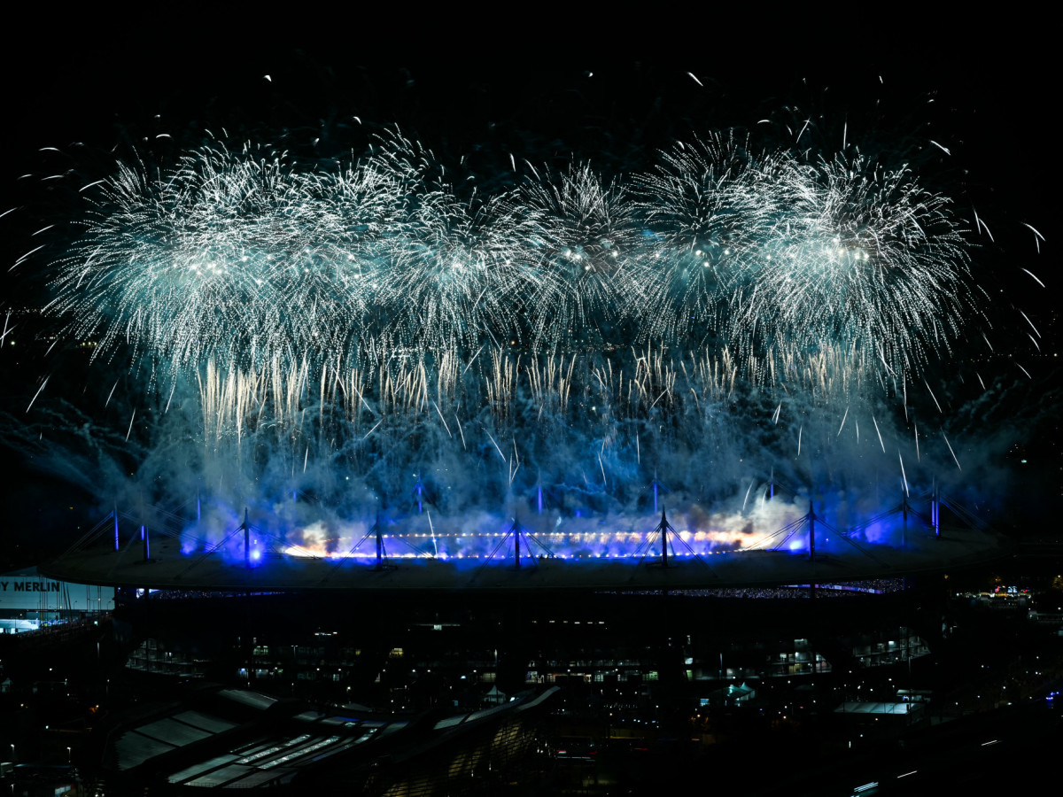 The Stade de France fireworks during the closing ceremony of Paris 2024 . GETTY IMAGES