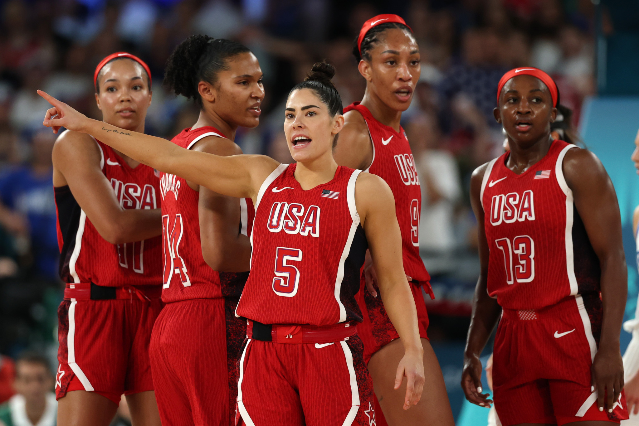 Kelsey Plum #5 of Team United States reacts during the Women's Gold Medal Game. GETTY IMAGES