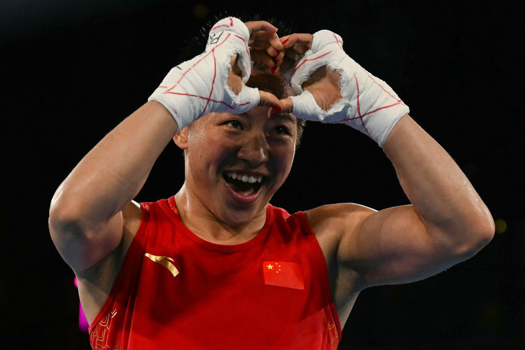 China's Wu Yu reacts after beating Turkey's Buse Naz Cakiroglu. GETTY IMAGES