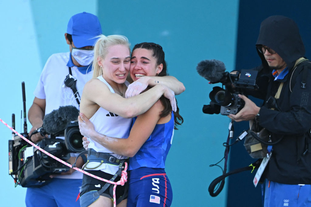 Janja Garnbret (L) and silver medallist Brooke Raboutou. GETTY IMAGES