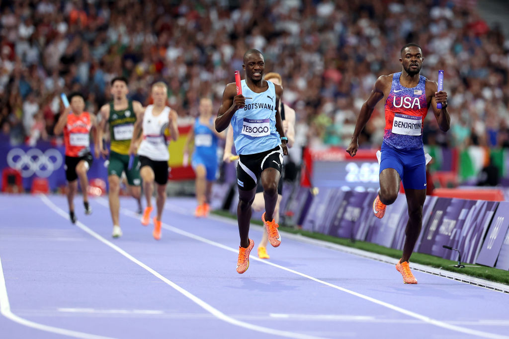 Letsile Tebogo of Team Botswana in the Men's 4 x 400m. GETTY IMAGES