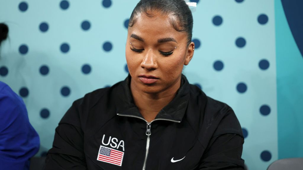 Jordan Chiles of Team USA looks on ahead of the apparatus floor final. GETTY IMAGES