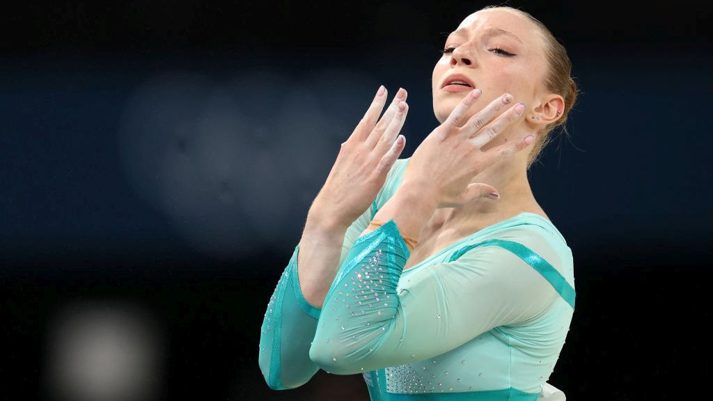 Ana Barbosu of Team Romania competes in the Artistic Gymnastics Women's Floor Exercise Final . GETTY IMAGES