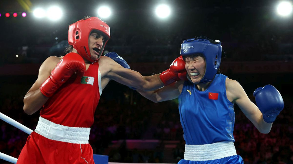 Imane Khelif punches Yang Liu during the Boxing Women's 66kg Final match. GETTY IMAGES