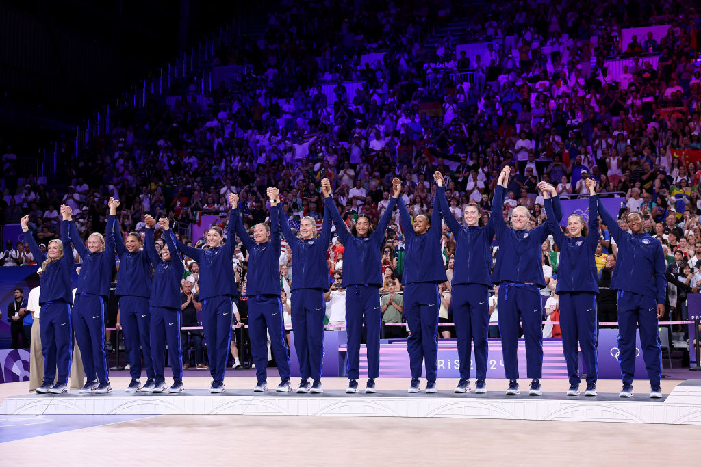 Team USA (silver) on the podium during the Medal Ceremony after the Women's Gold Medal match. GETTY IMAGES