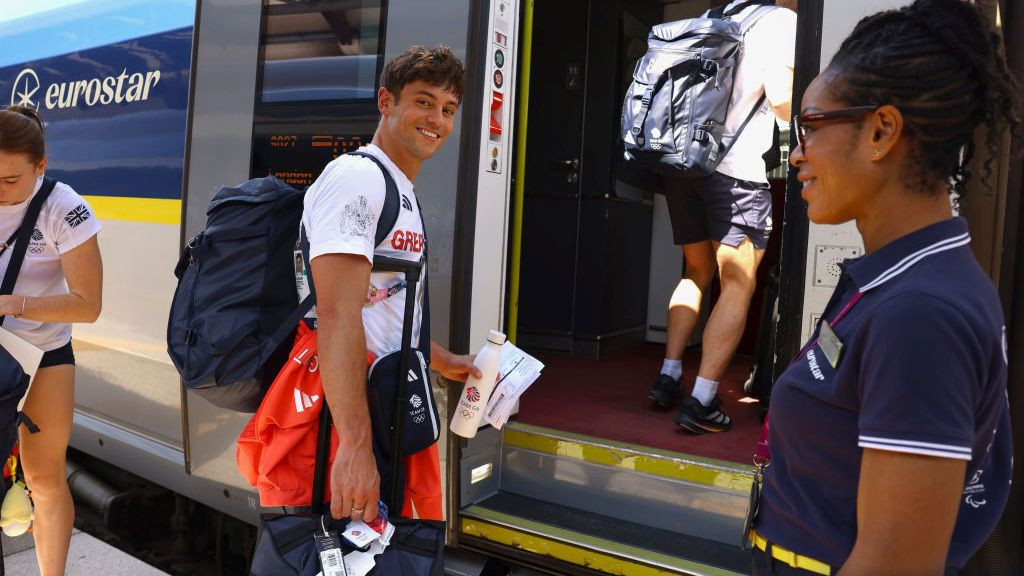 Tom Daley with Team GB at Gare du Nord station. GETTY IMAGES