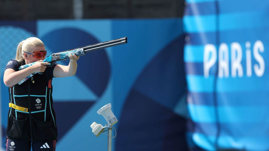  Amber Jo Rutter of Team Great Britain competes in the Shooting Skeet Women's Final . GETTY IMAGES