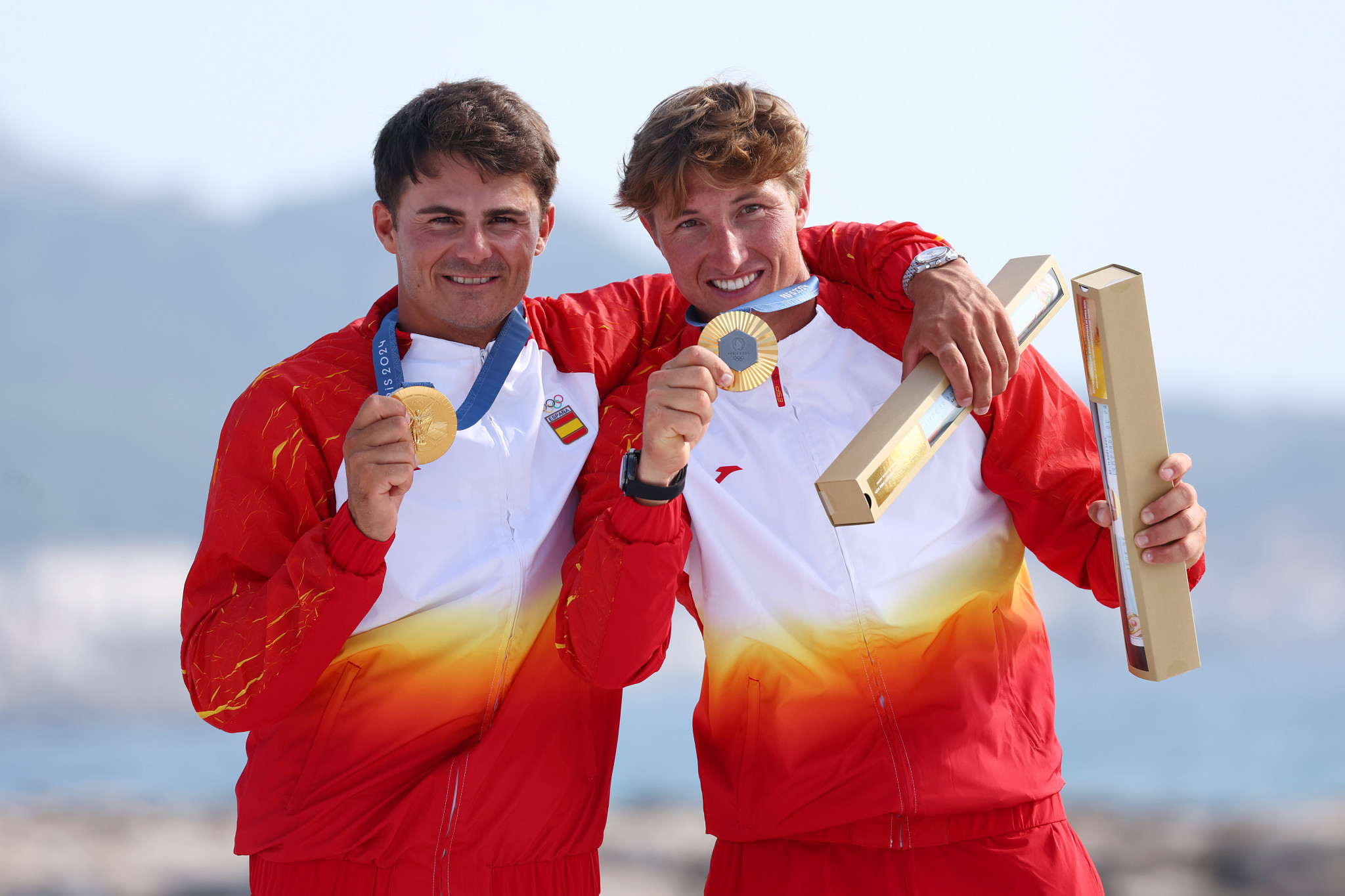 Diego Botin and Florian Trittel captured gold for Spain in the men's skiff. GETTY IMAGES