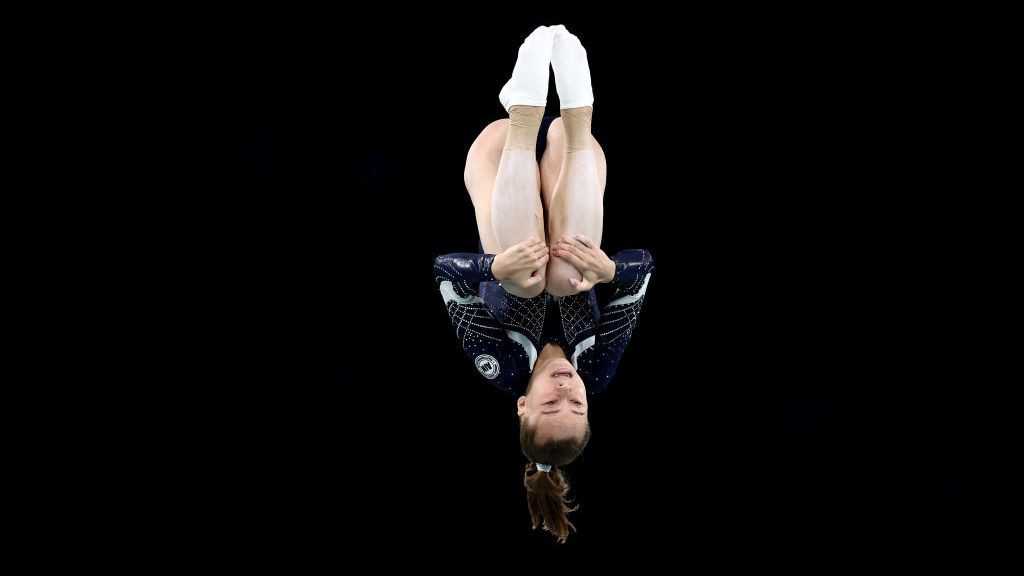 Viyaleta Bardzilouskaya of Neutral Athletes competes during the Trampoline Gymnastics Women's Qualification . GETTY IMAGES