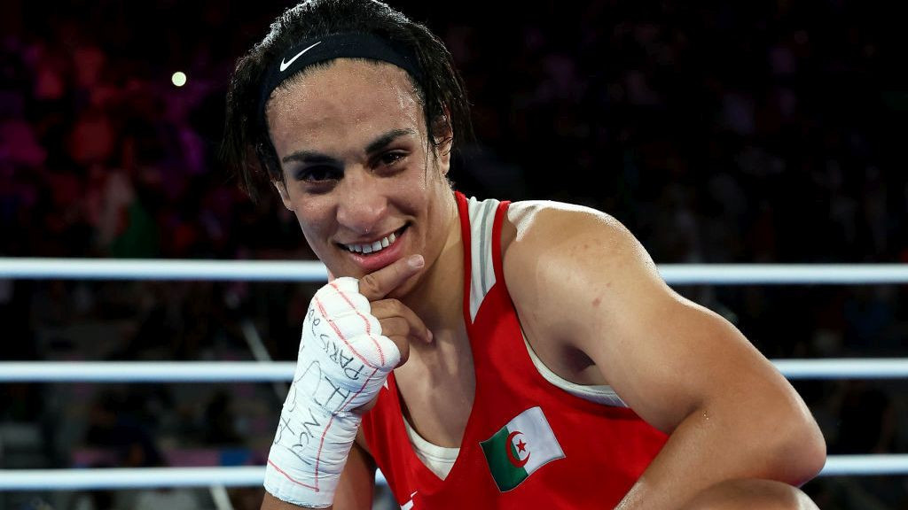 Imane Khelif of Team Algeria poses for a photo after winning the gold medal following the Boxing Women's 66kg Final. GETTY IMAGES