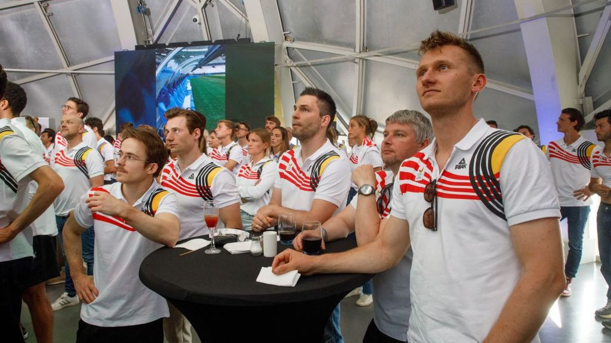 Belgian athletes at a ceremony before the start of the Paris Games. GETTY IMAGES