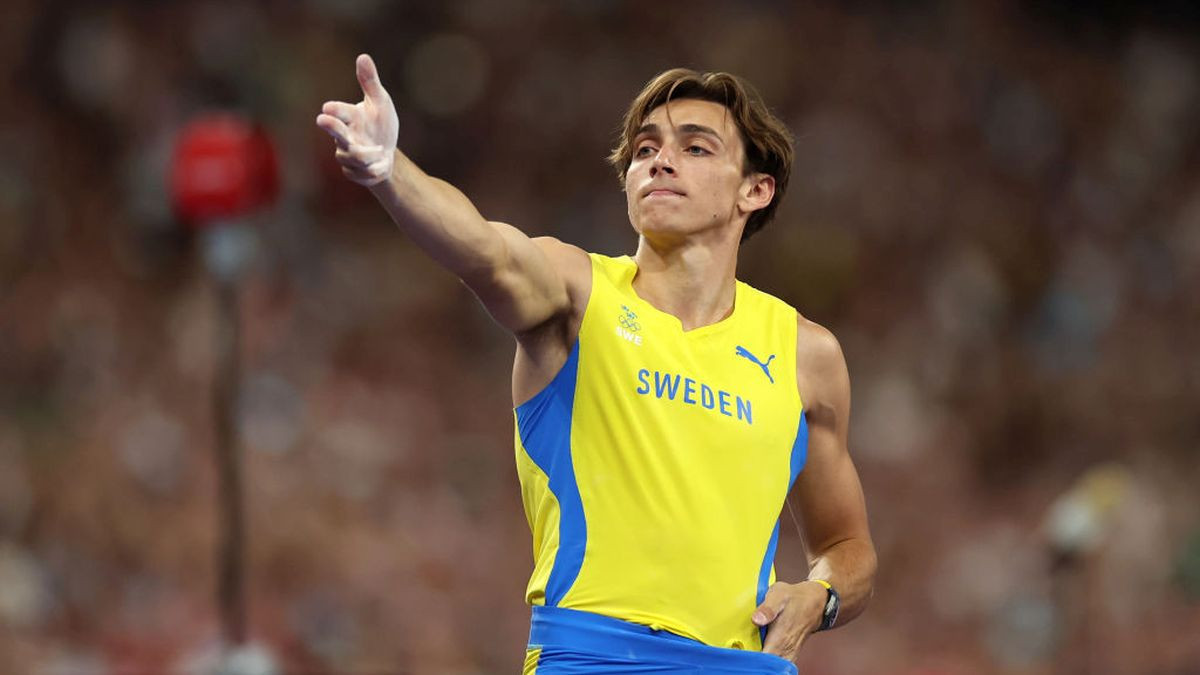 Armand Duplantis, during the Men's Pole Vault Final. GETTY IMAGES 