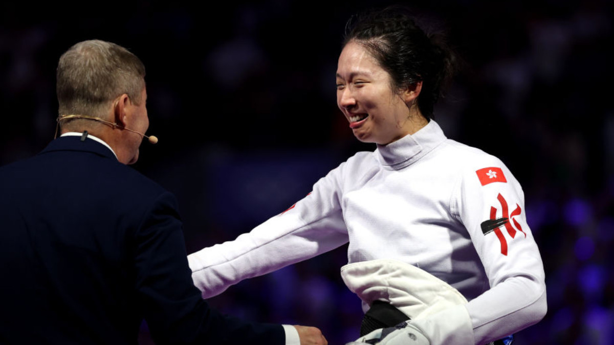 Man Wai Vivian Kong of Team Hong Kong celebrates winning the gold medal during Women's Épée Individual. GETTY IMAGES