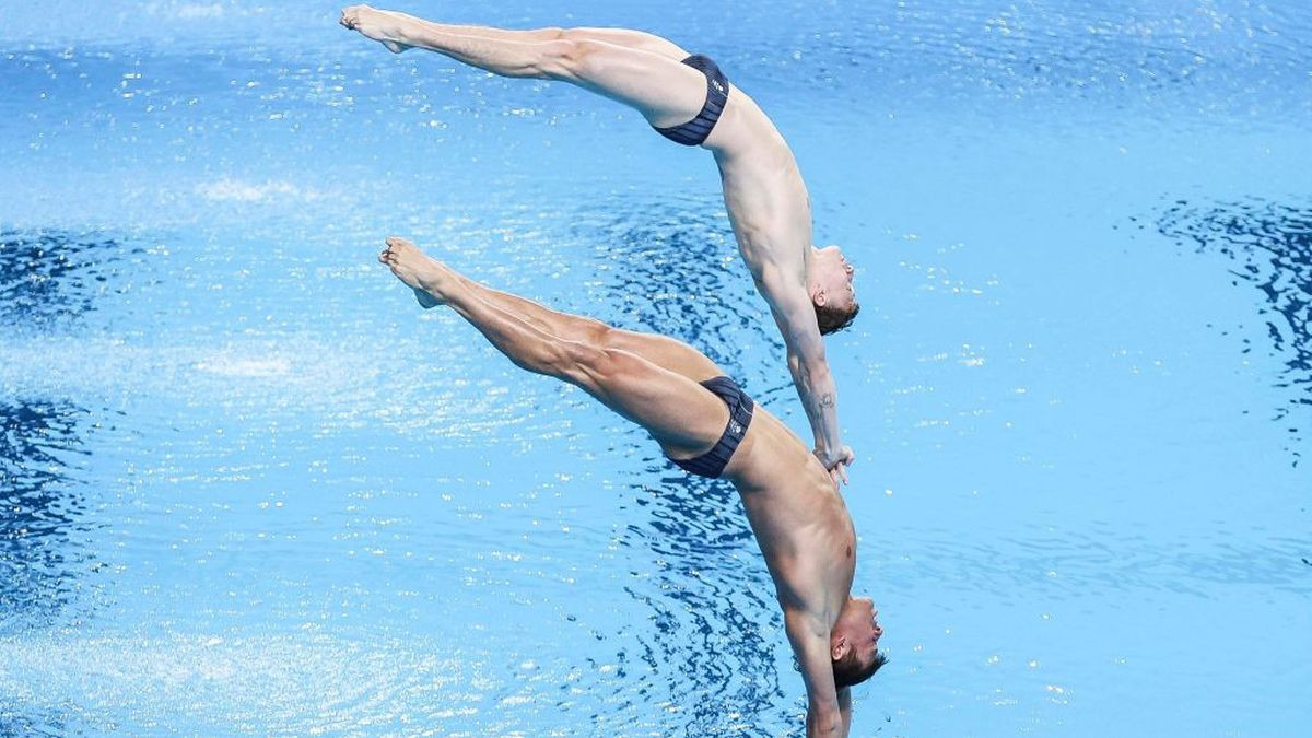 Thomas Daley and Noah Williams compete in the Men’s Synchronised 10m Platform Final. GETTY IMAGES