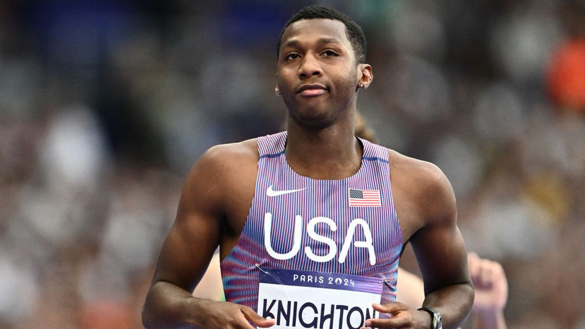 Erriyon Knighton reacts after competing in the men's 200m semi-final. GETTY IMAGES