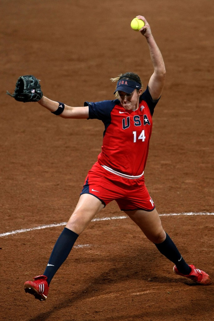 Monica Abbott pitching at the Beijing 2008 Olympics, where the Americans won silver