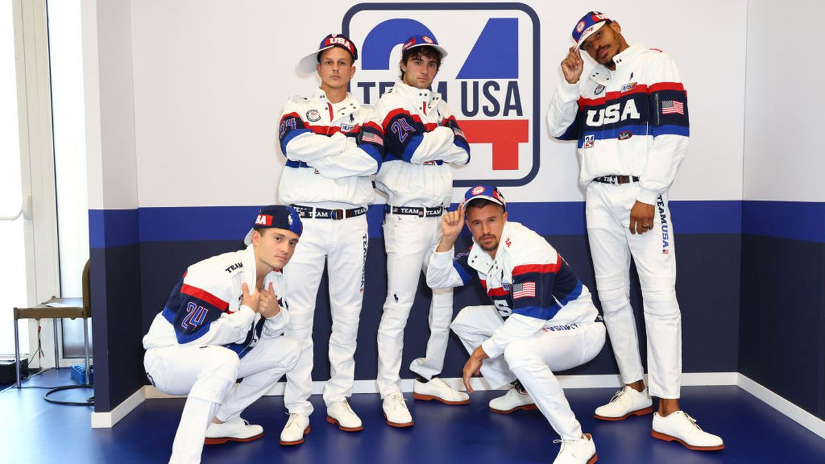 U.S. Olympians Shae Foster, Nick Mayhugh, Ezra Frech, Trenton Merrill and Roderick Townsend pose for a photo. GETTY IMAGES