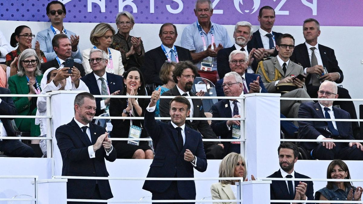 A general shot of the stands with French president, Emmanuel Macron and Parsons. GETTY IMAGES