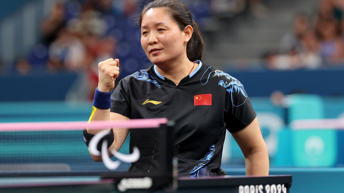 Zhang during the Women's Singles Para Table Tennis- WS5 Gold Medal Match. GETTY IMAGES