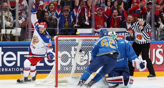 Hosts Russia claim first IIHF World Championship win against battling Kazakhstan