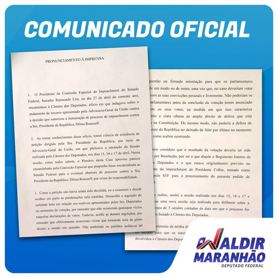 Waldir Maranhao released a statement announcing the news