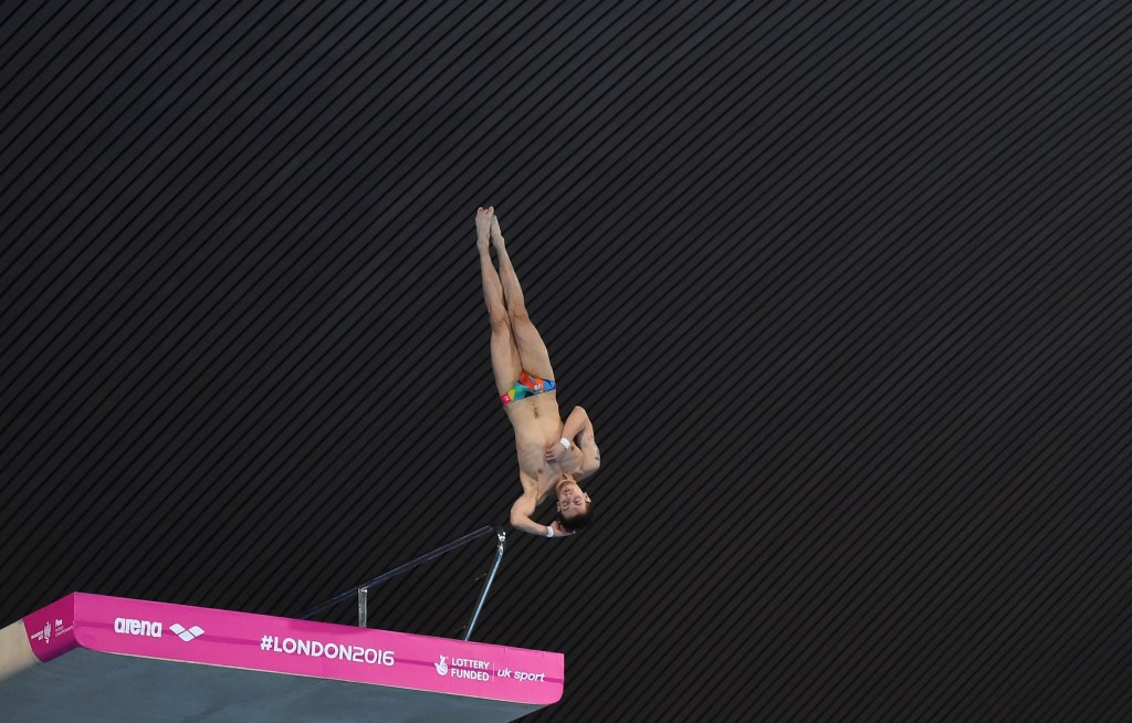 Viktor Minibaev (pictured) and Nadezhda Bazhina earned a third straight European team diving title ©Getty Images