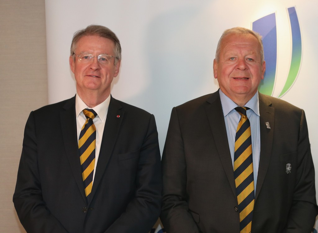 Bill Beaumont (right) will succeed Bernard Lapasset (left) as World Rugby chairman