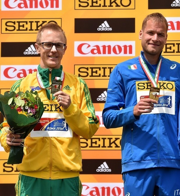 Jared Tallent (left) has criticised the decision to allow Alex Schwazer (right) to compete at the World Race Walking Team Championships ©Getty Images