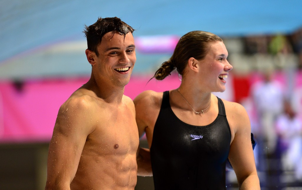 Britain's Tom Daley and Grace Reid won the host nation's first gold after winning the mixed three metre synchronised springboard final ©Getty Images