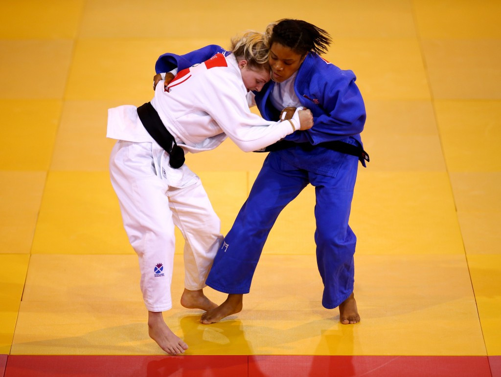 Stephanie Inglis (left) came second to England's Nekoda Smythe Davis in the women's under 57kg category at the Glasgow 2014 Commonwealth Games