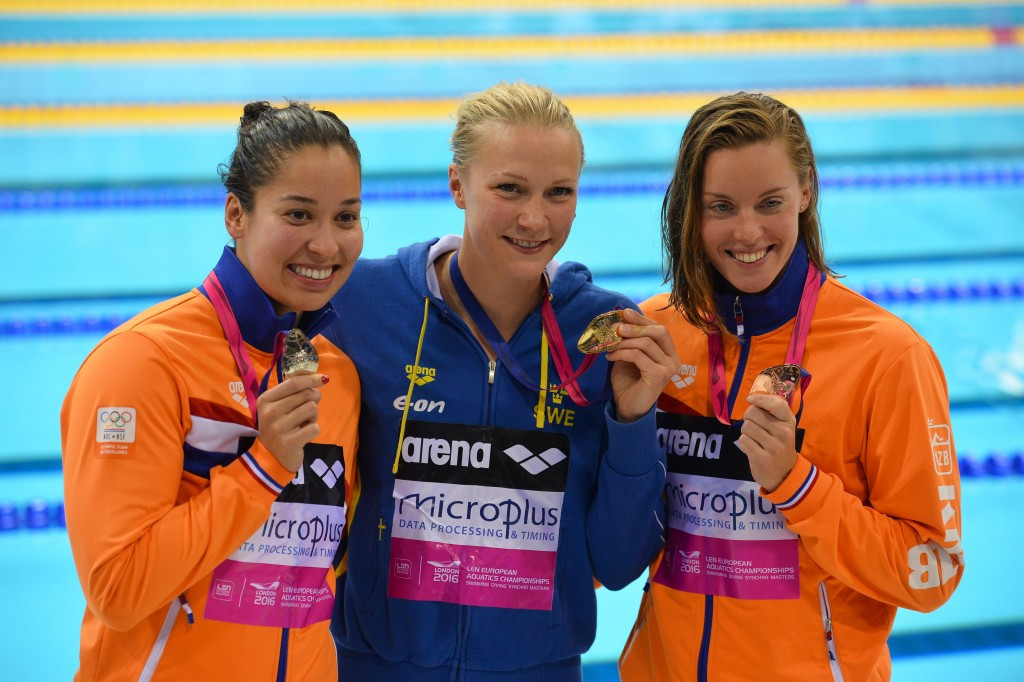 The Swede topped the podium for the second night in a row having already won the women's 50m butterfly ©Getty Images