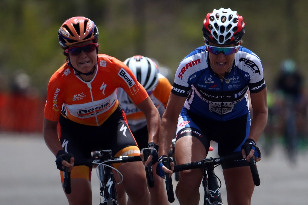 United States' Kristin Armstrong (right) finished stage one in third place