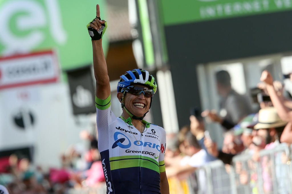 Esteban Chaves celebrates his stage victory today