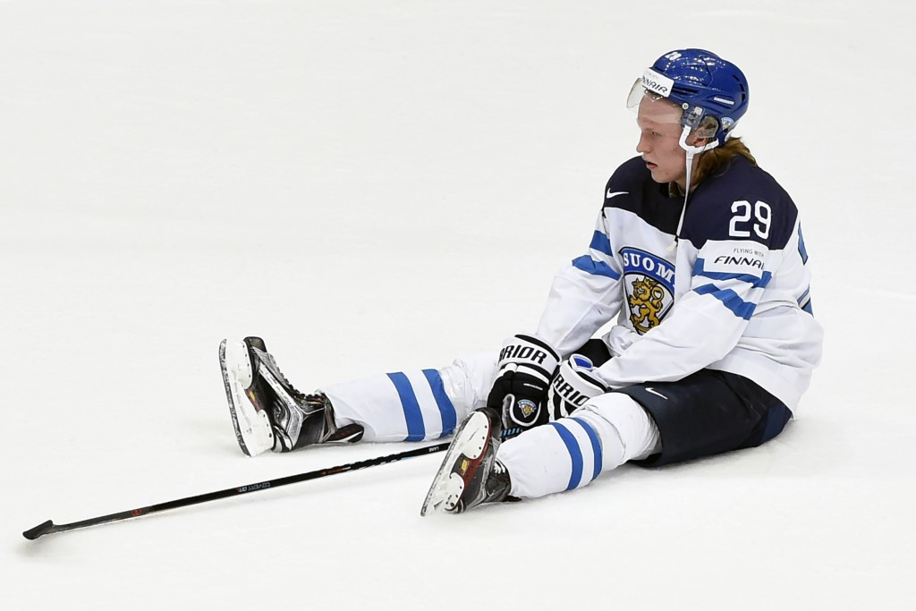Finland's forward Patrik Laine sits on the ice after losing the gold medal game ©Getty Images