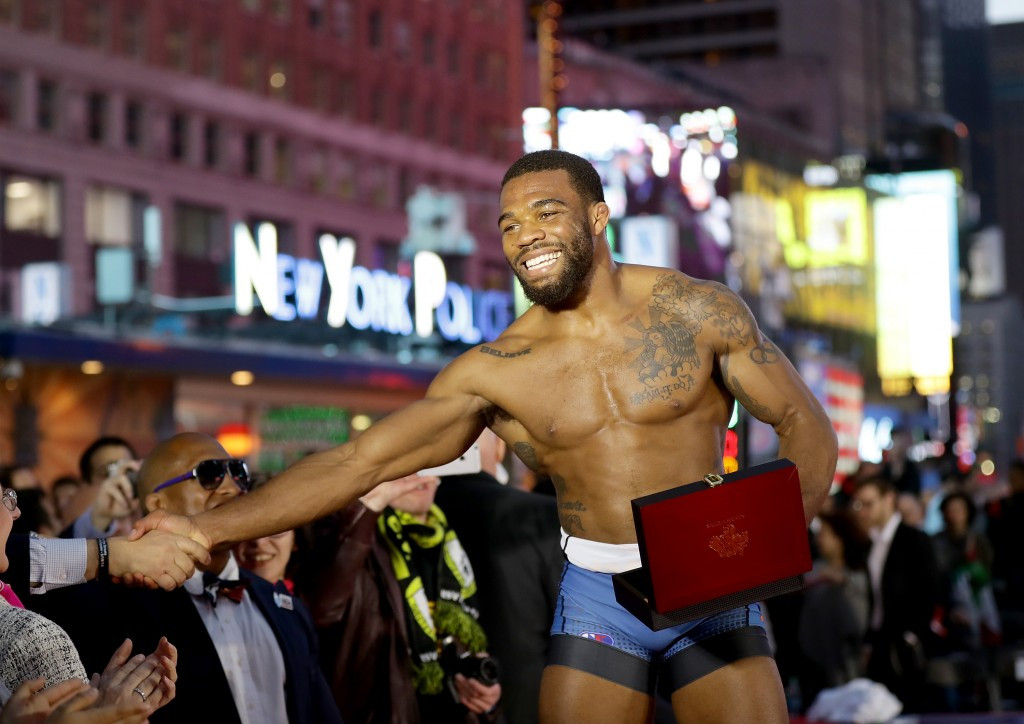 Olympic and world champion Jordan Burroughs was one of five Rio 2016-bound American wrestlers to compete at the seventh annual “United in the Square” competition ©Getty Images