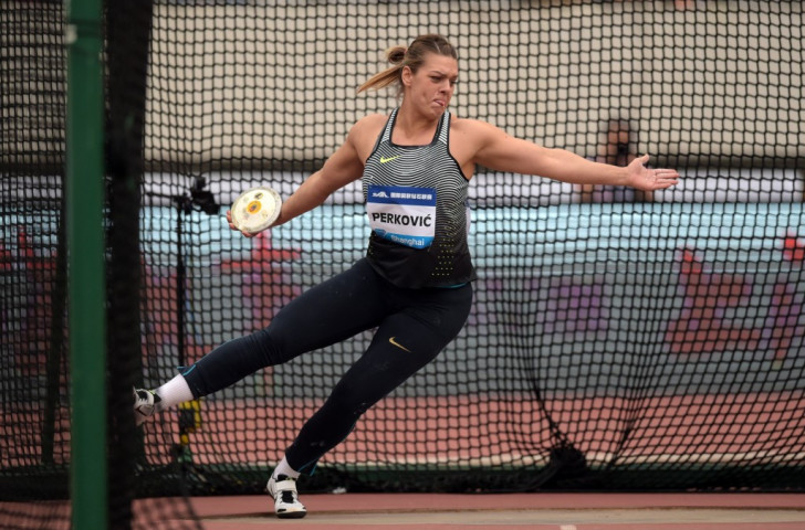 Croatia's Olympic discus champion Sandra Perkovic, pictured en route to victory in this month's IAAF Diamond League meeting at Shanghai, is in dominant form already this season and will seek another 70m throw in Eugene ©Getty Images