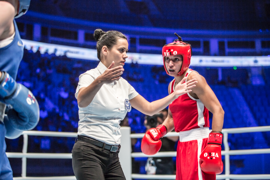 France's Estelle Mossely saw off the challenge of Russia's Anastasiia Beliakova to secure top honours at lightweight ©AIBA 