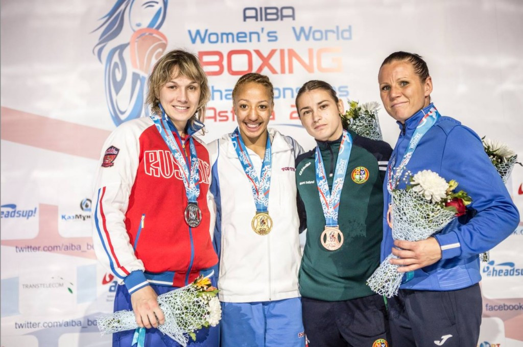 Mossely (centre, left) was joined on the podium by Ireland's Katie Taylor (centre, right), who she beat in yesterday's semi-finals ©AIBA 