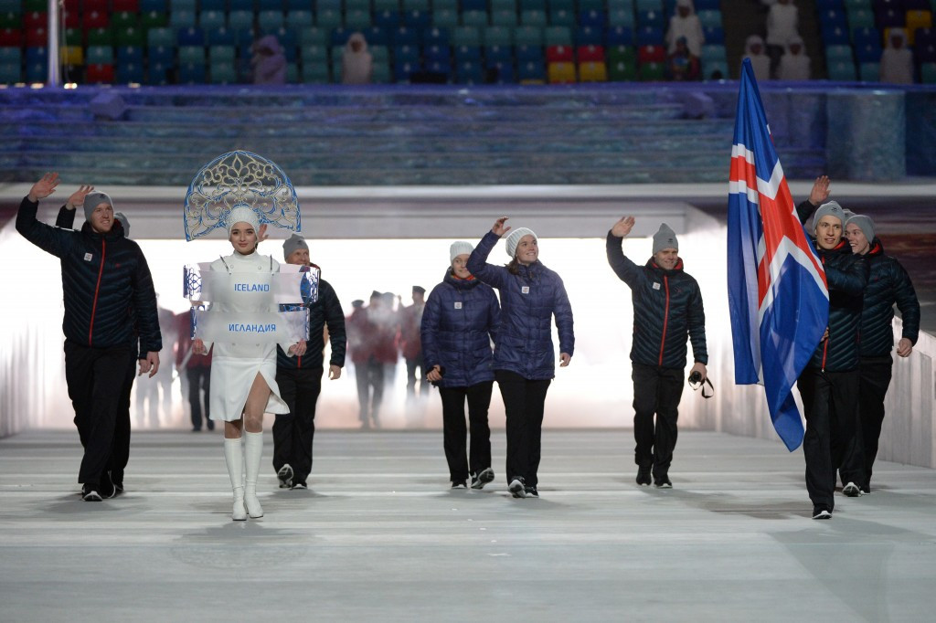 Cross-country skier Saevar Birgisson carried the Iceland flag at the Opening Ceremony of Sochi 2014 ©FIS