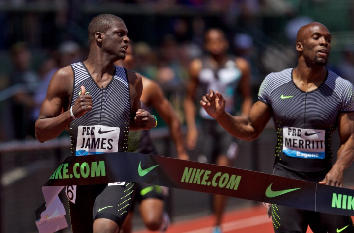 Current 400m Olympic champion Kirani James of Grenada beats the US former Olympic champion LaShawn Merritt in Eugene ©Getty Images