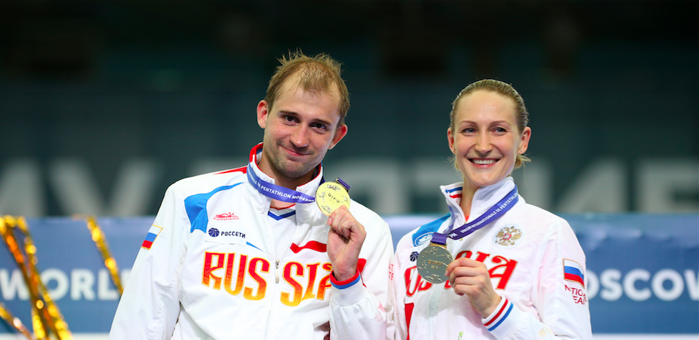 Aleksander Lesun and Donata Rimsaite won home gold for Russia ©UIPM