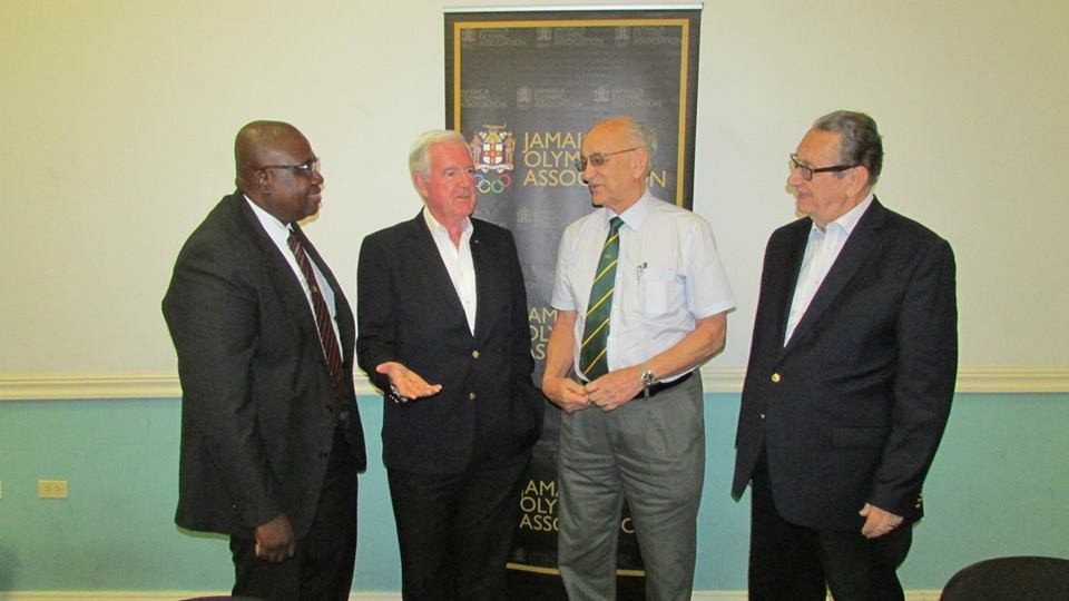 WADA President Sir Craig Reedie, second left, visited Jamaica last year to inspect the anti-doping programme following criticism about lack of testing of the country's top athletes ©JADCO